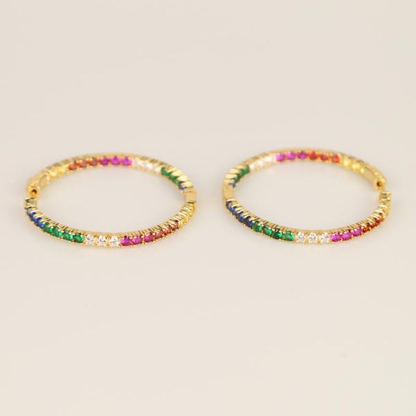 

2019 gold color delicate colorful cz hoop multi color stone romantic chic gorgeous women ladies rainbow hoop earring, Golden