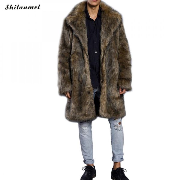 

ukraine men's coat winter thicken faux fur coats fluffy coat for men brown long fur jacket big size warm green overcoat 3xl, Black
