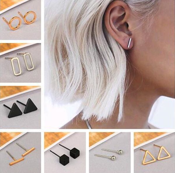 

simple geometric earring studs square circle triangle alloy silver gold black earrings fashion jewelry accessories wholesale, Golden;silver