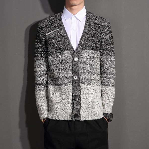 

2018 autumn winter casual new product gradual color knitting cardigan male plus size sweater dress men, White;black