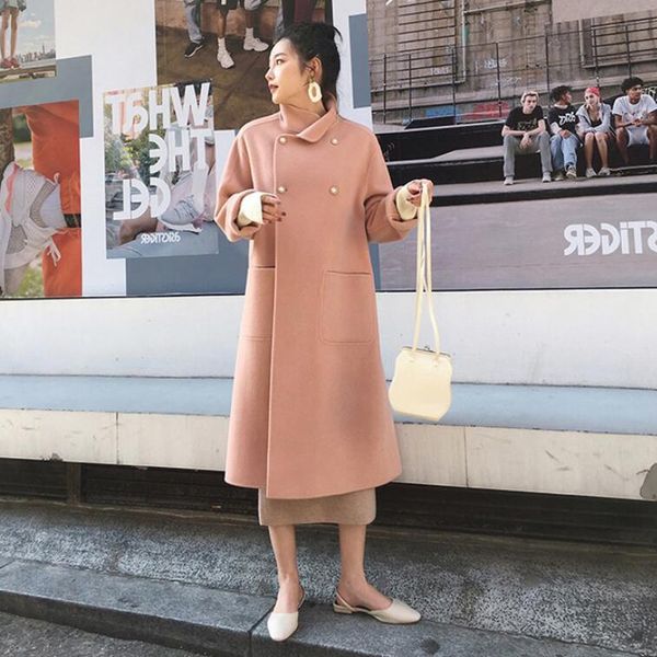

coat female women wool coat 2019 winter fashion new casual korean version slim long full sleeve women's coats plus size, Black