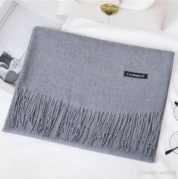 

hoe sale 2019 mixed cashmere solid color shawl wrap women's plain scarf soft fringes solid scarf ing, Blue;gray