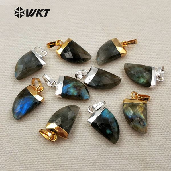 

wt-p1275 wholesale trendy labradorite stone pendant with hat flash stone tooth shape pendant for jewelry diy making, Silver