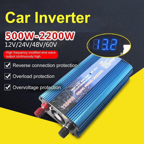 

car solar inverter dc 12v 24v 48v 60v to ac 220v 1200w inverter voltage transformer converter with usb led display