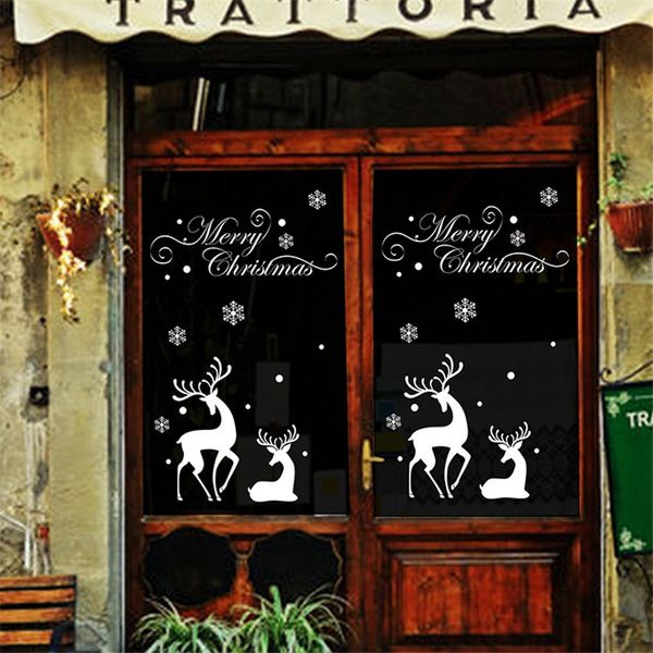 Christmas Mall Window Glass Sticker Decorazione Fiocco di neve bianco Renna