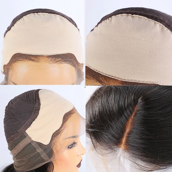 

fake scalp 360 lace frontal wig natural straight human hair wigs brazilian remy 180 density lace wig pre plucked long 4.5, Black;brown