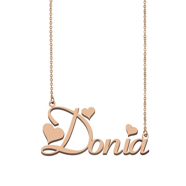 

donia name necklace pendant for women girls birthday gift custom nameplate kids friends jewelry 18k gold plated stainless steel, Silver