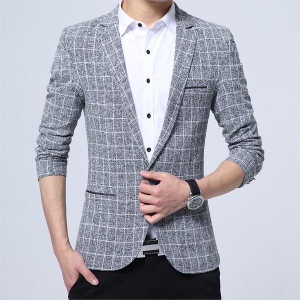 

blazer masculino 2019 winter new fashion plaid knitting blazer men casual slim men social business terno masculino jacket, White;black