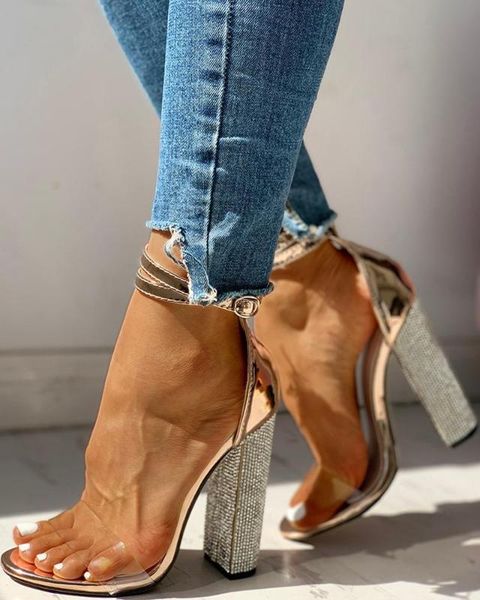 

new high heels women pumps gold rhinestone lady shoes classic pumps ankle strap shoes women buckle sandals plus size 36-42, Black