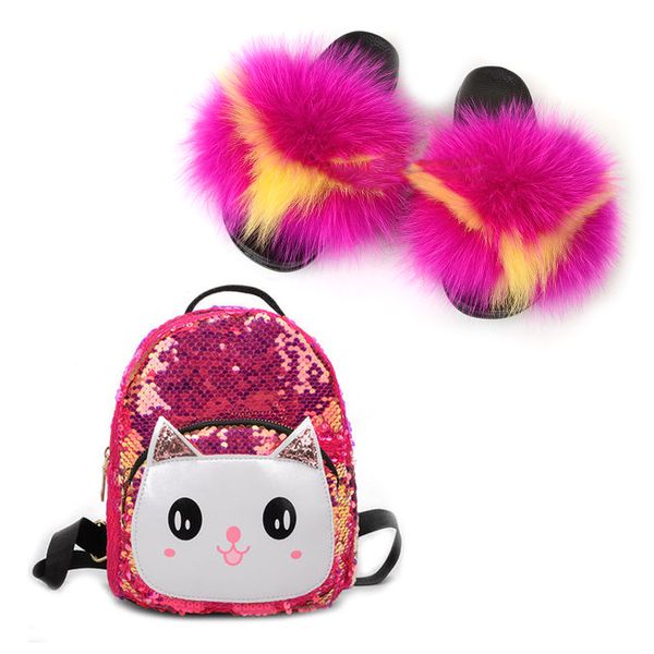 

детских тапочки детских пушистых тапочек девочек меха дети сумка симпатичный рюкзак рюкзак девушка мини блестка малая сумка, Black;red