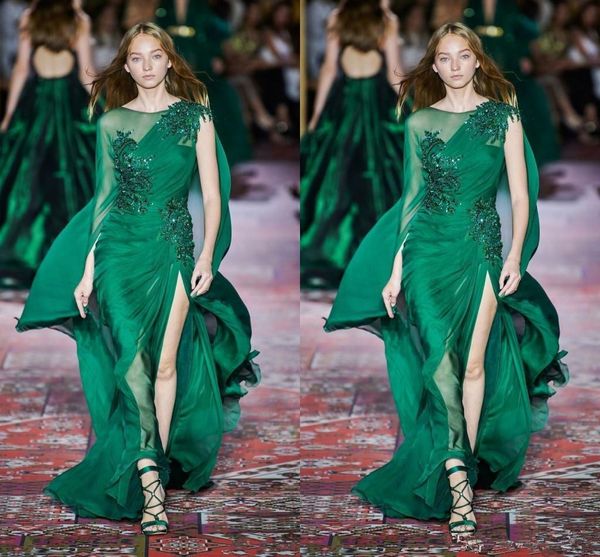 

zuhair murad 2020 коллекция темно-зеленый вечерние платья с длинным рукавом экипаж шеи шифон развертки поезд формальное случай prom party ev, Black;red