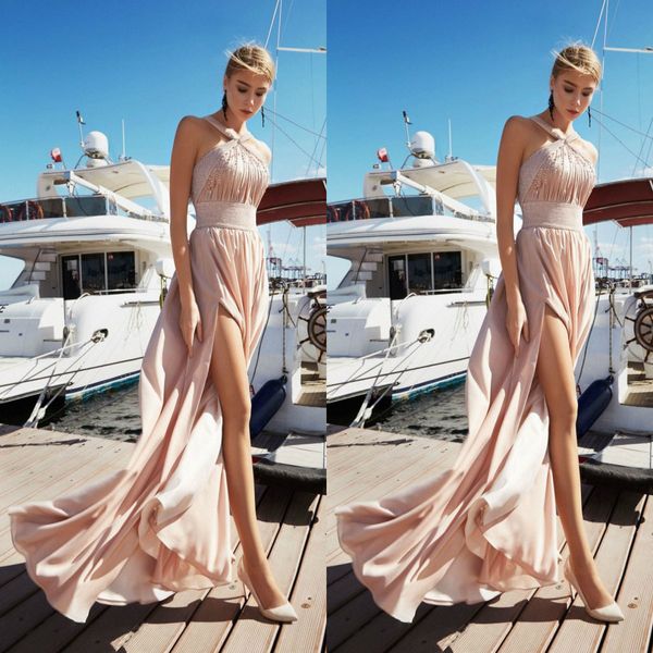 

2019 latest prom dresses halter neck backless satin charming a line evening wear floor length party gowns special occasion dresses, Black