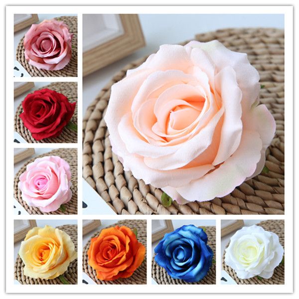 

50pcs 10cm 9color artificial flower heads silk rose for diy supermarket background road led wedding wall stage sencery decorative bouquet