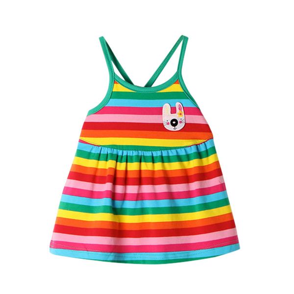 

born girls striped dress rainbow kid sleeveless baby party sundress 0-18 month, Red;yellow