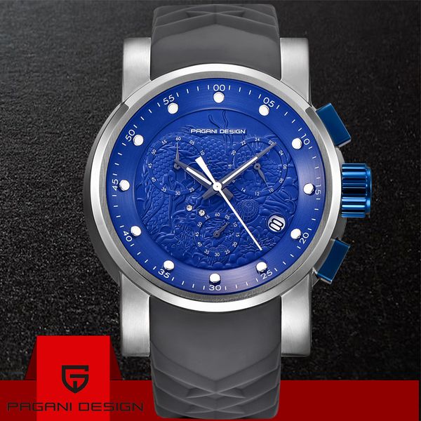 

pagani design brand men watches luxury chronograph calendar 30m waterproof silicone fashion quartz men watch relogio, Slivery;brown