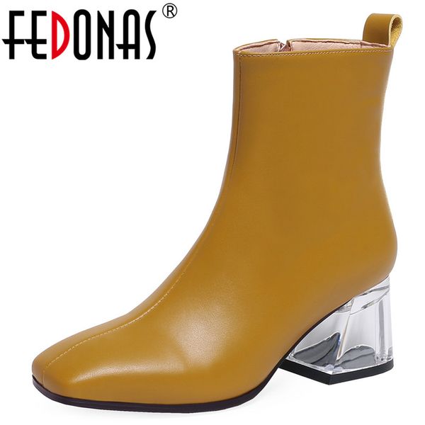 

fedonas quality genuine leather women ankle boots high heels square toe short boots elegant party shoes woman, Black