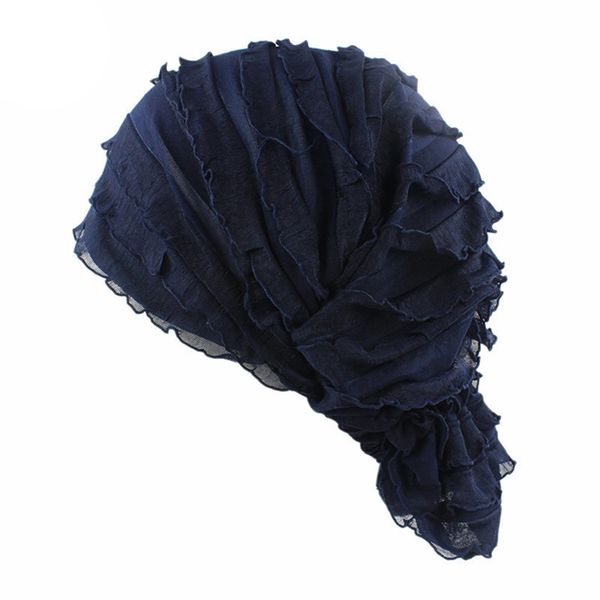 

ruffle chiffon turban cap chemo hat beanie scarf turban headwear fashion head wrap, Blue;gray