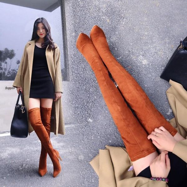 

goxpacer autumn winter over knee boots snow boots side zip shoes women fashion round toe thin heels long tube warm ing, Black