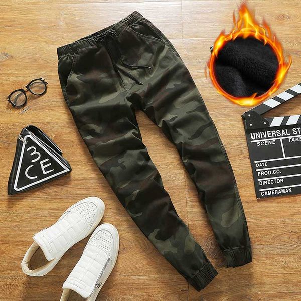 

autumn men's pants casual camouflage print pencil pants fashion loose drawstring casual thick harem pants size s-4xl wholesale, Black