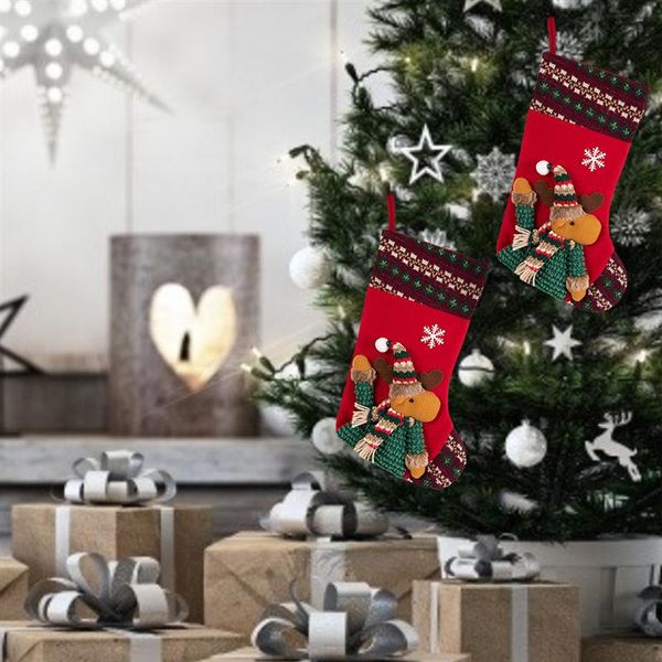 

santa snowman elk doll christmas stockings candy socks gifts bag with hanging loops xmas tree fireplace decorations