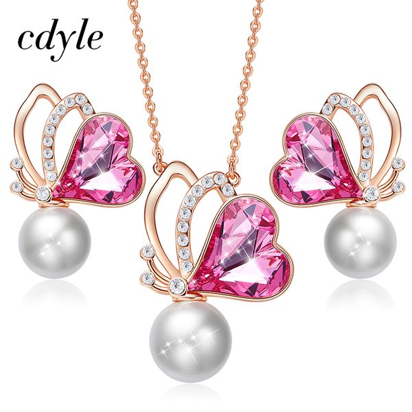 

cdyle butterfly wings jewellery embellished with crystals necklace earrings set rose gold jewelry set for women, Silver