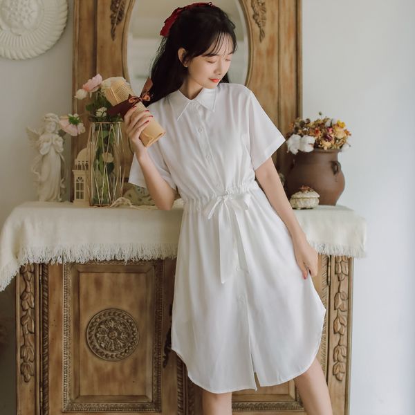 

ead summer new french retro waist slimming dress female korean temperament sweet literary short-sleeved shirt dress plus size, Black;gray