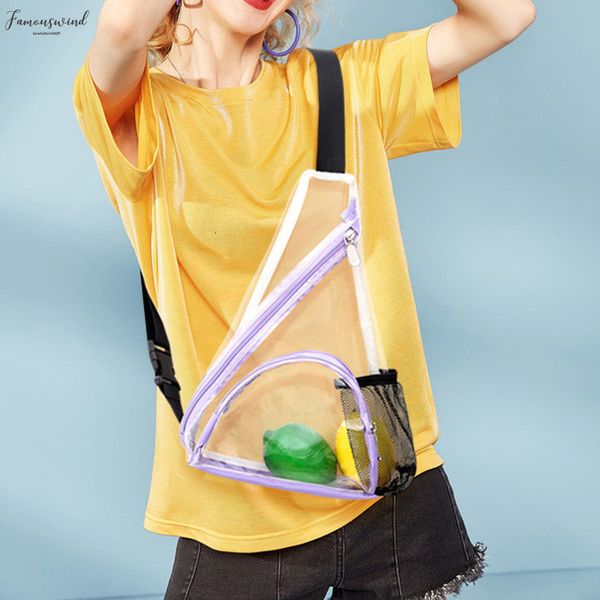 

women outdoor zipper transparent zipper handbags zipper clear shoulder bag swomen versatile messenger bag sports chest waist bag