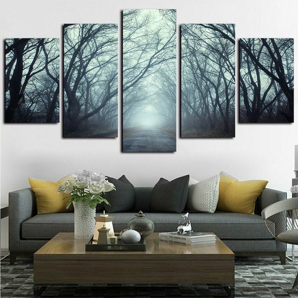 

5 piece giclee canvas prints wall art forest trail morning mist landscape paintings trees pictures poster paintings for living room bedroom