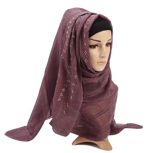 

new fashion muslim scarf women beads wrap hijab shawl scarves sequins head wrap muslim rhinestone soft islam scarves, Red