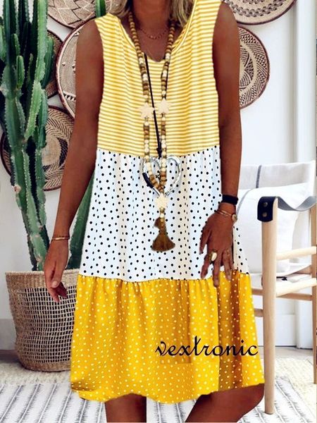 

women 2020 loose vintage ruffles strip bedress large big printed patchwork summer boho casual party beach dresses plus size, Black;gray