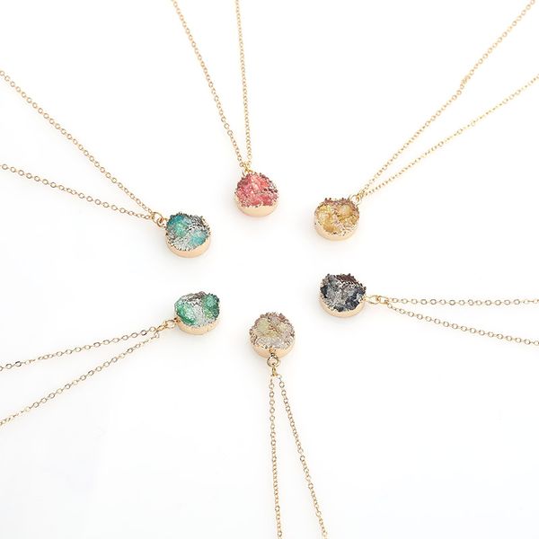 

fashion gold chain resin druzy necklace for women girl fashion statement stone choker necklace pendant jewelry gift wholesale, Silver