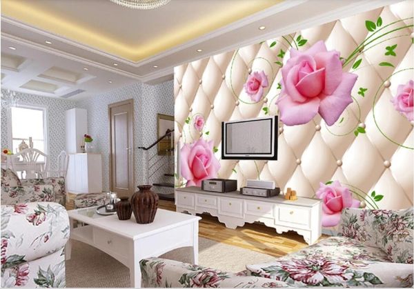 

3d wallpaper custom p mural living room 3d imitation soft bag rose pattern tv background wall wall art canvas pictures wall tapestry 3d