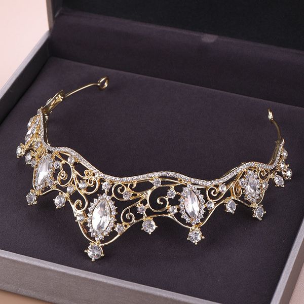 

европейская роскошная мода кристалл стразы волна короны для принцессы невесты аксессуары для волос головные уборы женщины украшения для воло, Golden;white