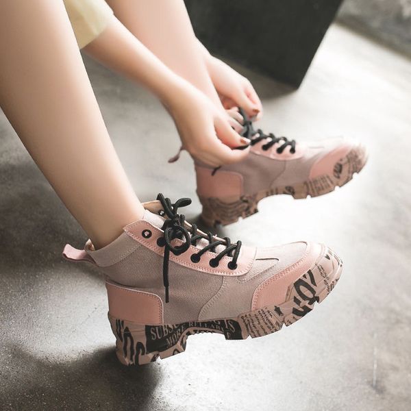 

2019 new style women stylish outdoors shoes autumn comfortable martin leather boots thick-soled raised ankle boots female t200425, Black
