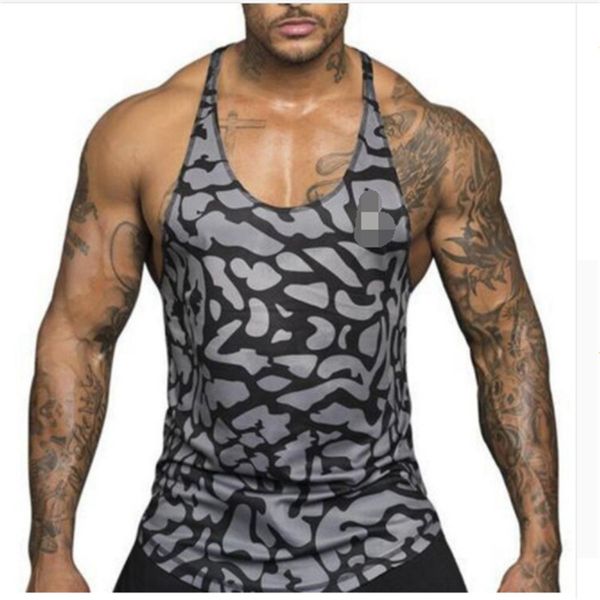 

sleeveless gym vest men running shirt summer pattern print vest breathable men tank gym workout fitness sport tank, Black;blue