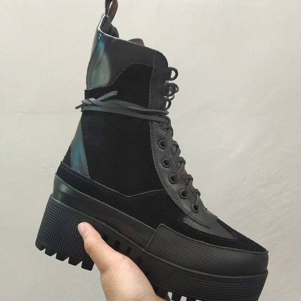 

new european women's boots thick high-heeled front lace-up short tube printing color-matching martin boots factory direct sales, Black