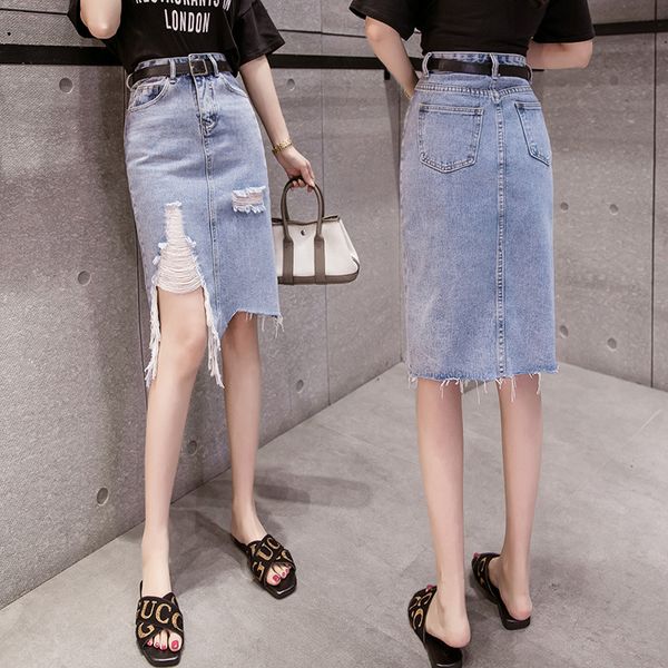 

летняя уличная одежда женские юбки асимметричные джинсовые юбки женщина, Black