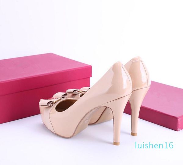 

original box} классический женщины марка red bottom кожа высокие каблуки патентный заостренный toe платье обуви luxury мелкий рот красной п, Black