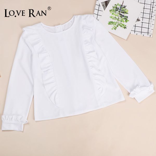 

women's blouses & shirts ruffles buttons blouse o-neck long sleeve white solid female 2021 summer autumn fashion casual ladies