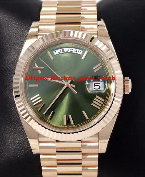 

Bp factory new model trap watch pre ident 40mm day date 228235 18k ro e gold green roman dial men watche