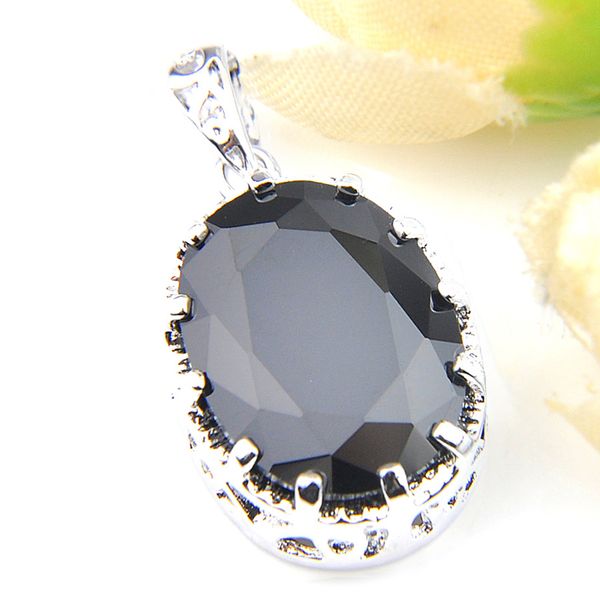 

natural black onyx oval faceted pendants luckyshine 925 silver jewelry for women necklace pendants p0007