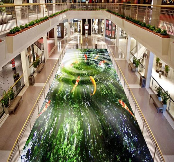 

3d flooring pvc waterproof wallpaper shock beautiful water lines living room the mall bathroom floor decor sticker mural custom