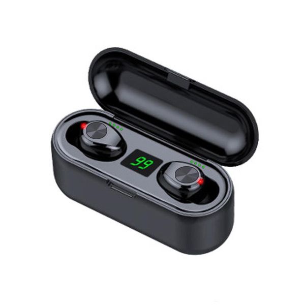 

wireless earphone bluetooth v5.0 f9 tws headphone earbuds led display with 2000mah power bank headsets microphone dhl