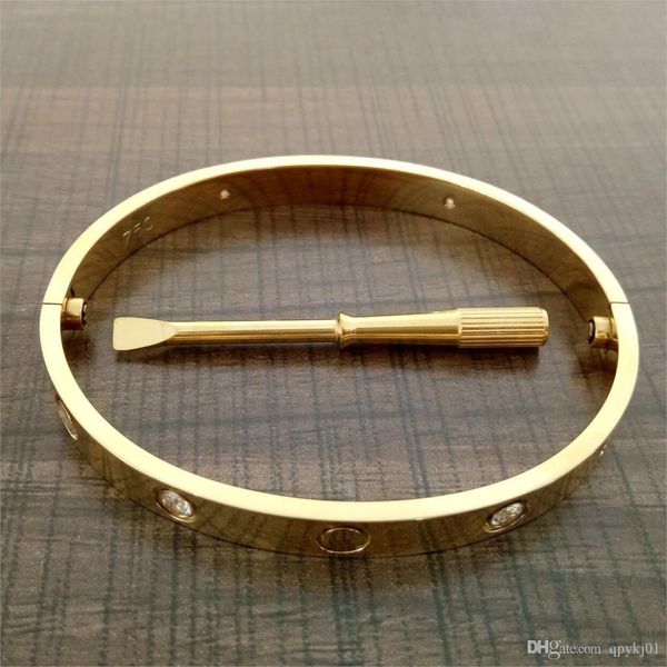 

new arriva 16-19-21cm love screw bangles 316l titanium steel bracelets brand ten cz stone screwdriver bracelet bangle for women men jewelry, Black