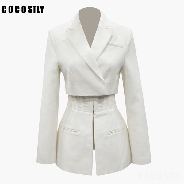 

casual white solid blazer for women lapel long sleeve high waist slim button female blazer clothes fashion 2020 autumn new tide, White;black