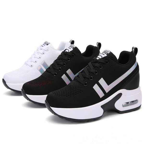 

flying woven inside increased casual female fashion sneaker women platform air cushion sport shoes y200109, Black