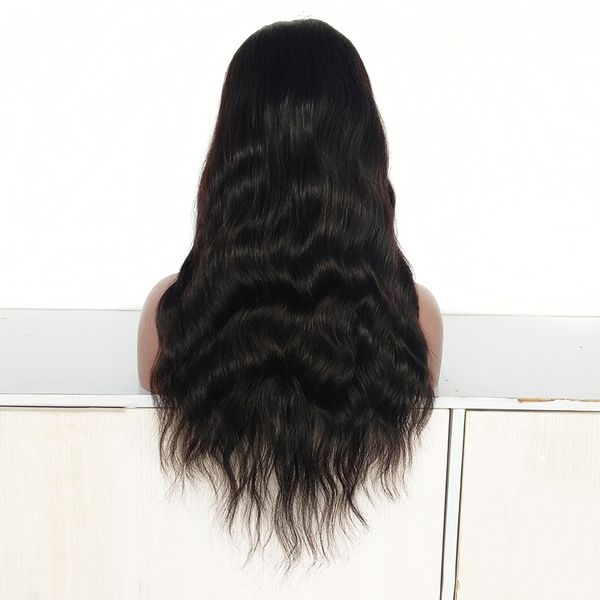

20 inch long natural wave natural black color hair full lace wigs for women natural middle part hair lace front wig, Black;brown