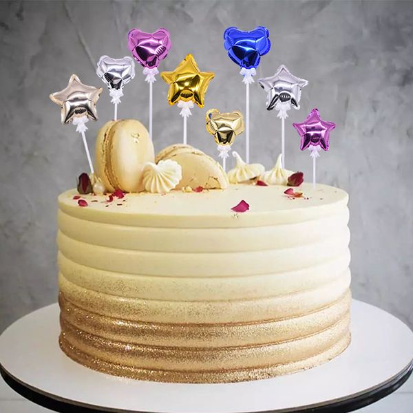 

2pcs colorful heart star foil balloon cake er birthday party decoration wedding favor baby shower birthday cake decor er