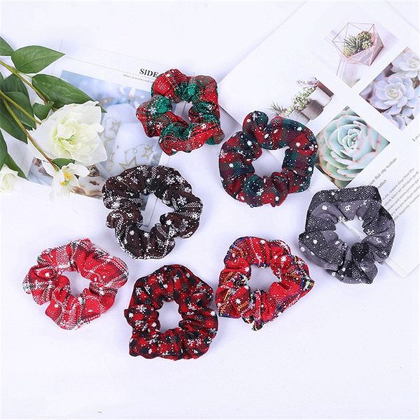 

christmas plaid scrunchies ponytail holder elastic hairbands christmas hair rope girls woman kids hair accessories gifts new fj725, Slivery;white