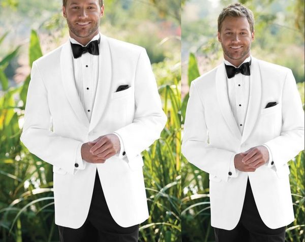 

white wedding tuxedos 2019 one button shawl lapel man suit groom suits custom made (jacket+pants+bow+vest), Black;gray